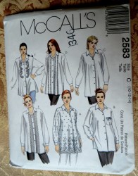 2583 MCCALLS LONGER LONG SLEEVE  EMBELLISHED SHIRTS SCALLOP OR NOT PATTERN 20-24 or 14-18 choice UNCUT